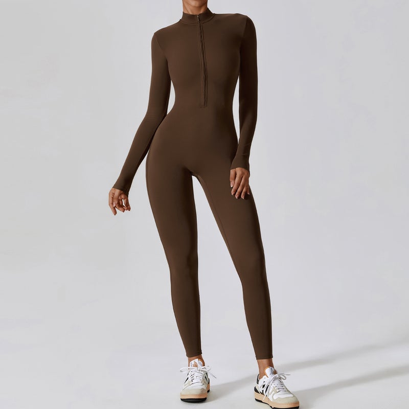Generic Seamless Zipper Long Sleeve Yoga Jumpsuit Fitness 8306 Turquoise green - Image 3