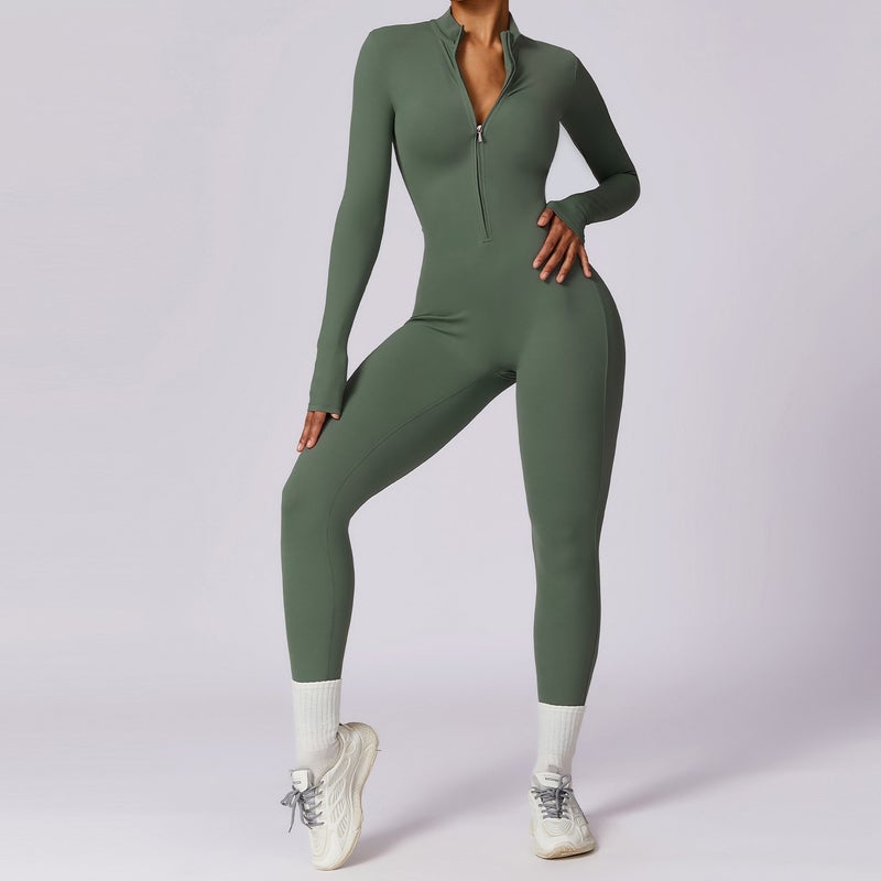Generic Seamless Zipper Long Sleeve Yoga Jumpsuit Fitness 8306 Turquoise green - Image 1