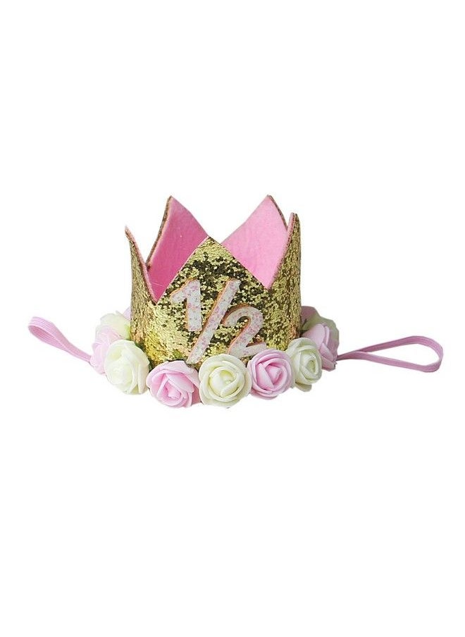 Kirei Sui - Baby Pink Cream Rose Gold Sparkle Birthday Crown Headband 1/2 - Image 1