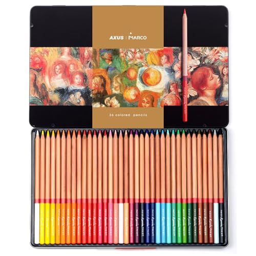AXUS MARCO Oil-based Colored Pencils Set for Adult Professional Coloring 3.7mm Thick Core Unbreakable Great Color Rendering Iron Box Packed For Artists & Art Lovers (Renoir 3100 Series-36 Colors) - Image 1
