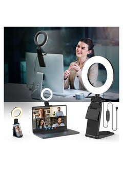 Desk Ring Light with Stand, LED Ring Light for Laptop Monitor, Video Conference Lighting, Zoom Meeting Light for Video Calls Selfie Makeup PC Webcam, Phone Holder with Continuous Output Lighting