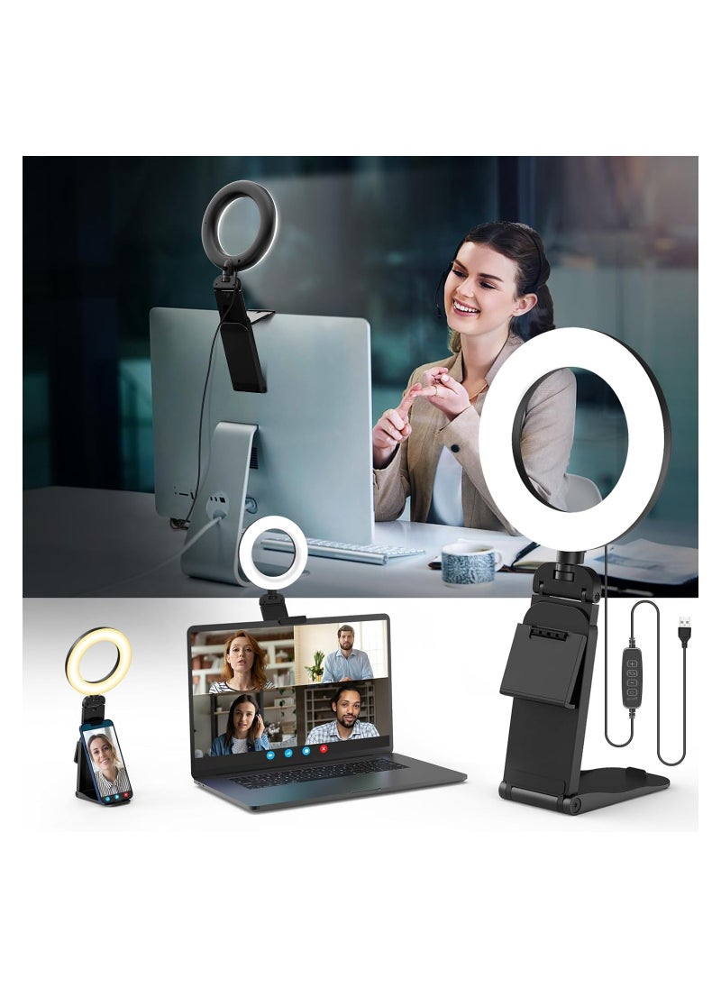 Generic - Desk Ring Light with Stand, LED Ring Light for Laptop Monitor, Video Conference Lighting, Zoom Meeting Light for Video Calls Selfie Makeup PC Webcam, Phone Holder with Continuous Output Lighting - Image 1