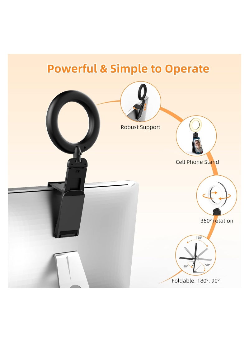 Generic - Desk Ring Light with Stand, LED Ring Light for Laptop Monitor, Video Conference Lighting, Zoom Meeting Light for Video Calls Selfie Makeup PC Webcam, Phone Holder with Continuous Output Lighting - Image 1