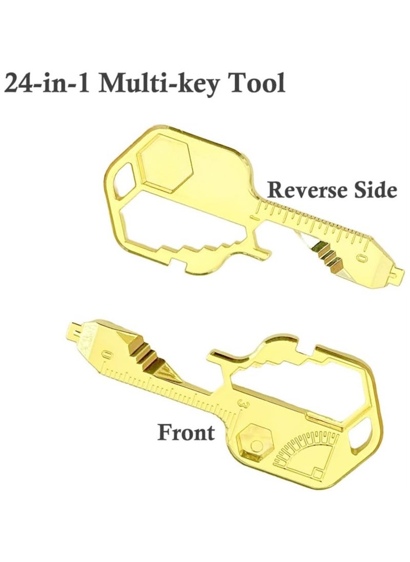 Bukela - Multifunction Tool, Keychain Multitool, 24 in 1 Key Tool, Portable Key Shaped Pocket Tools, Hand Tools Repair Gadgets Ruler, Bottle Opener, Drill Drive, Screwdriver, Hex Wrench (Gold) - Image 1