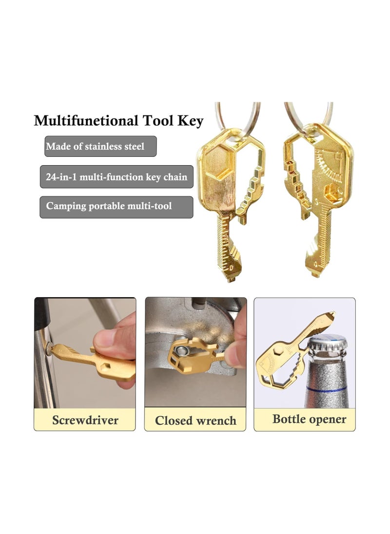 Bukela - Multifunction Tool, Keychain Multitool, 24 in 1 Key Tool, Portable Key Shaped Pocket Tools, Hand Tools Repair Gadgets Ruler, Bottle Opener, Drill Drive, Screwdriver, Hex Wrench (Gold) - Image 1