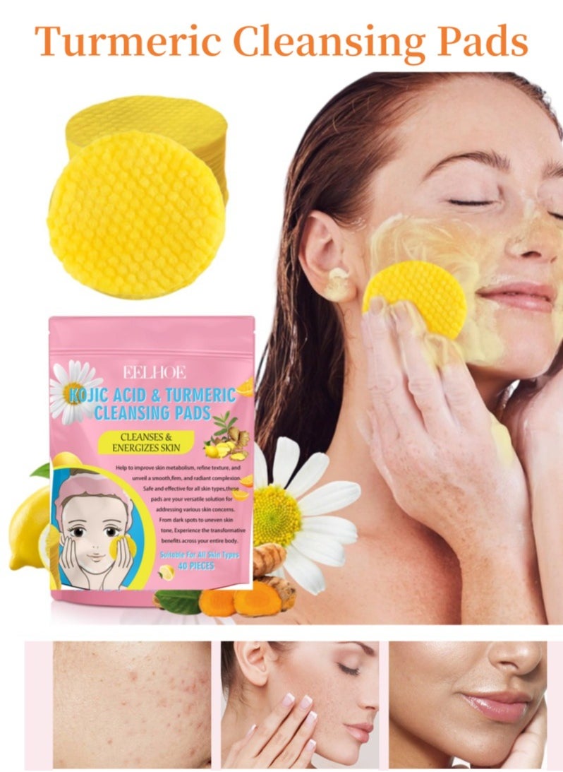 EELHOE 40Pcs Kojic Acid and Turmeric Cleansing Pads, Turmeric Cleansing Pads Exfoliating Cleansing Facial Treatment  - Image 1