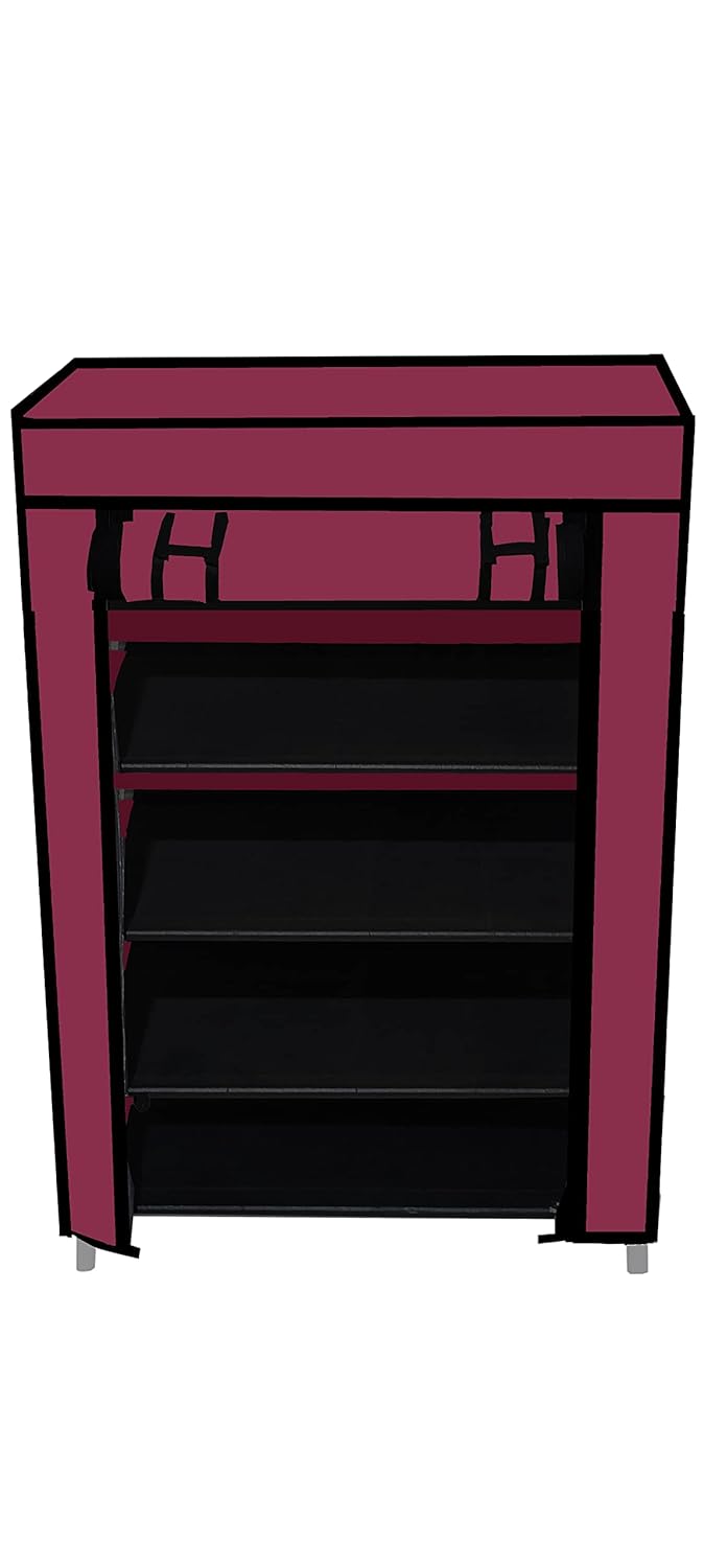 PHILOSHOP Multipurpose Foldable 4 Layer Shoe Rack for Home Improvement Furniture Chappal Stand Adjustable Shelf Wadrobe Storage Clothes Maroon - Image 4
