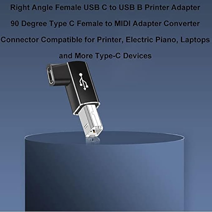rayihni USB C FEMALE TO PRINTER MALE ADAPTER, (2 PACK) USB C TO RIGHT ANGLE USB B PRINTER CONVERT CONNECTOR SUPPORT DATA SYNC COMPATIBLE FOR HP CANON LEXMARK EPSON DELL XEROX, TYPE-C DEVICES LAPTOPS (BLACK) - Image 3