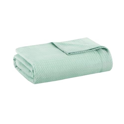 madison park Madison Park Soft Certified 100 Egyptian Cotton Breathable Cozy Blanket Premium Waffle Knit Classic Design Luxury All Season Lightweight Cover for Bed Couch and Sofa Seafoam FullQueen90x90  - Image 1