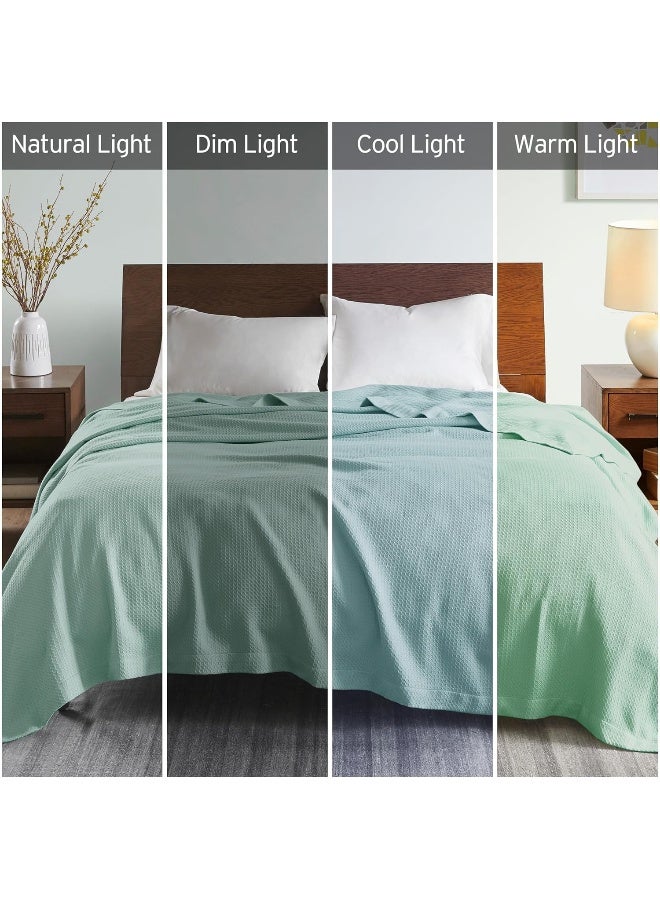 madison park Madison Park Soft Certified 100 Egyptian Cotton Breathable Cozy Blanket Premium Waffle Knit Classic Design Luxury All Season Lightweight Cover for Bed Couch and Sofa Seafoam FullQueen90x90  - Image 4