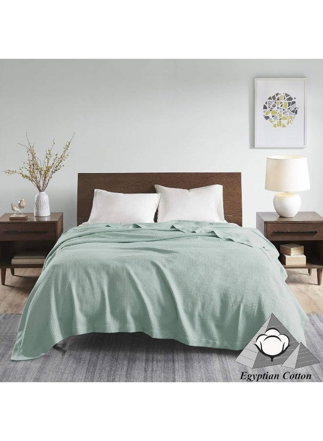 madison park Madison Park Soft Certified 100 Egyptian Cotton Breathable Cozy Blanket Premium Waffle Knit Classic Design Luxury All Season Lightweight Cover for Bed Couch and Sofa Seafoam FullQueen90x90  - Image 3