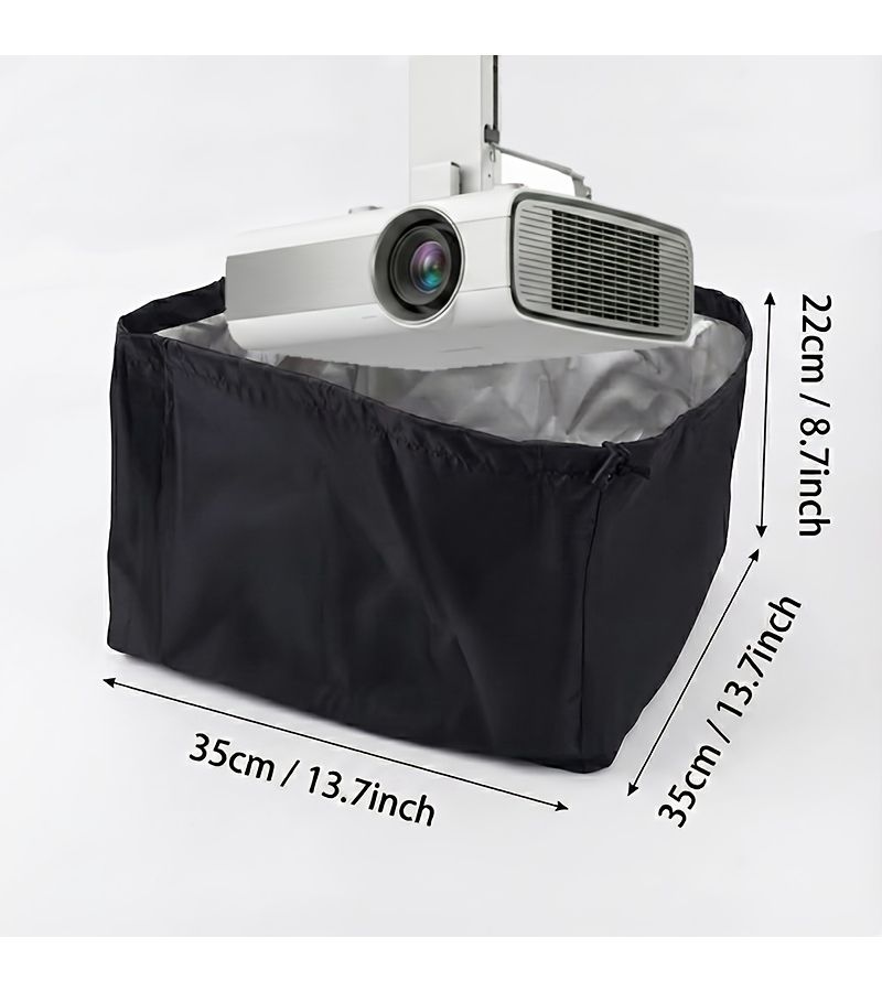 Projector Protective Cover 420D Thick Black Oxford Fabric With Silver Coating Inside Drawstring Bottom Storage Cover For Standard Size Projector Compatible Lifting Or Desktop Use - Image 2