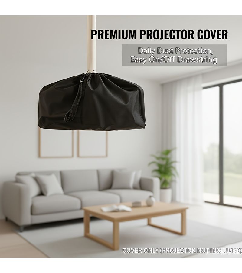Projector Protective Cover 420D Thick Black Oxford Fabric With Silver Coating Inside Drawstring Bottom Storage Cover For Standard Size Projector Compatible Lifting Or Desktop Use - Image 1