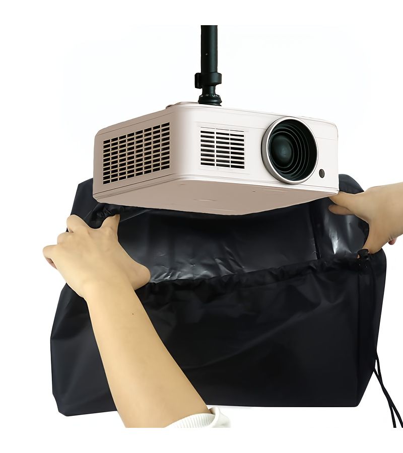 Projector Protective Cover 420D Thick Black Oxford Fabric With Silver Coating Inside Drawstring Bottom Storage Cover For Standard Size Projector Compatible Lifting Or Desktop Use - Image 3