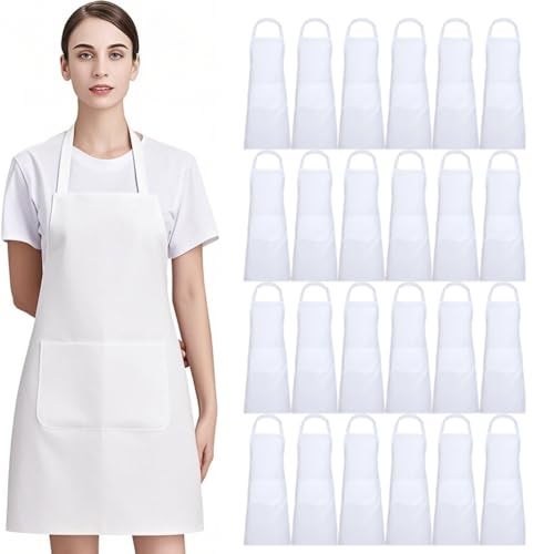 Nymmoata 2 Pack White Bib Aprons Unisex Apron Bulk with Extra Long Ties Women Men Apron with Pockets Chef Aprons for Kitchen Painting Cooking Grill BBQ - Image 1