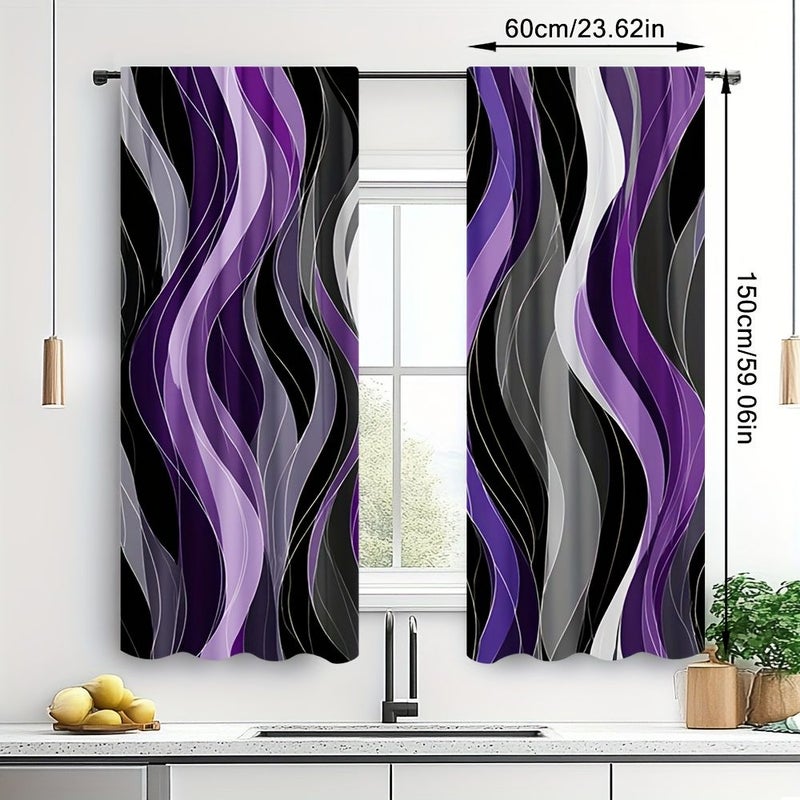 2D Flat Set Of 2 Semi Sheer Flat Curtains With Purple Wave Stripes Rod Pocket 132 By 240 Cm For Bedroom Living Room Office Seasonal Gift - Image 2