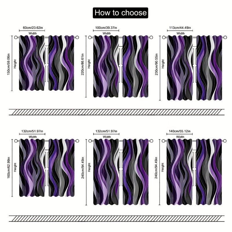 2D Flat Set Of 2 Semi Sheer Flat Curtains With Purple Wave Stripes Rod Pocket 132 By 240 Cm For Bedroom Living Room Office Seasonal Gift - Image 3