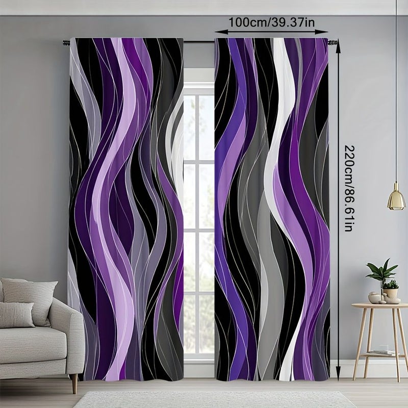 2D Flat Set Of 2 Semi Sheer Flat Curtains With Purple Wave Stripes Rod Pocket 132 By 240 Cm For Bedroom Living Room Office Seasonal Gift - Image 4