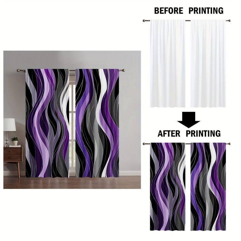 2D Flat Set Of 2 Semi Sheer Flat Curtains With Purple Wave Stripes Rod Pocket 132 By 240 Cm For Bedroom Living Room Office Seasonal Gift - Image 5
