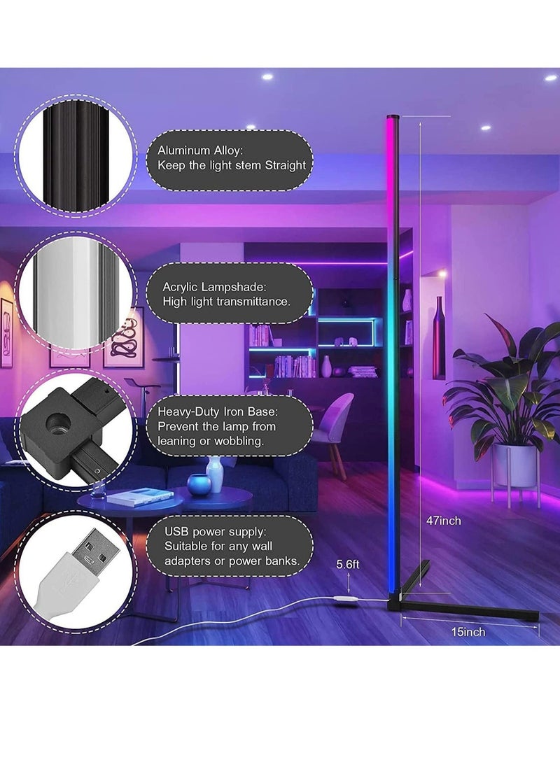 ELTRAZONE - RGB Color Changing Corner Lamp, Smart LED Floor Lamp Controlled by APP And Remote with Reactive Music Mode and DIY Mode, Dimmable LED Modern Floor Lamp 125cm Metal Standing Lamp - Image 1