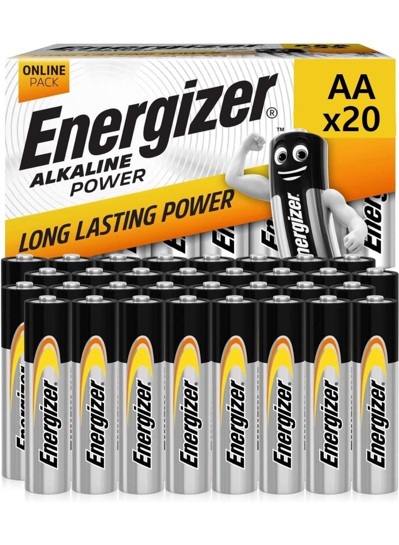 إنرجايزر بطاريات AA من Energizer 20، طاقة قلوية تدوم طويلا، بكج من 20 بطارية - Image 1