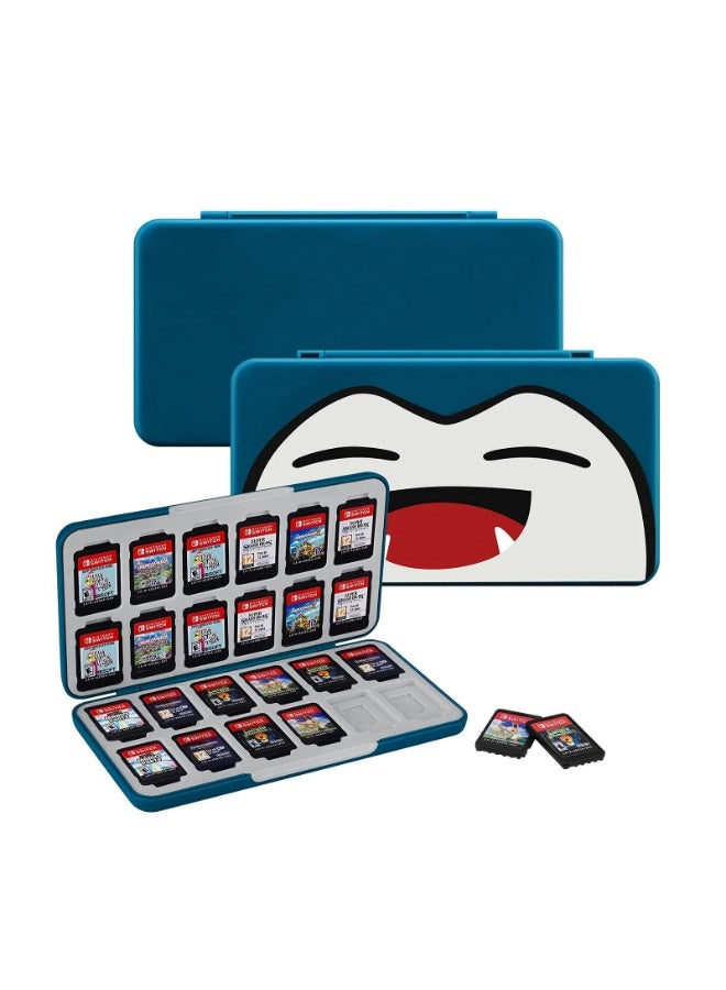 Game Card Case for Nintendo Switch OLED Game Card Micro SD Memory Card with 24 Game Card Slots and 24 Micro SD Card Slots, Carbon Fiber Surface Shell Silicone Lining Portable Cassette Storage Box, Snorlax Cartoon Appearance, Magnetic Clasp, Protect Your Game Cards from Damage, Easy to Access (Game Cards Not Included)  - Image 1