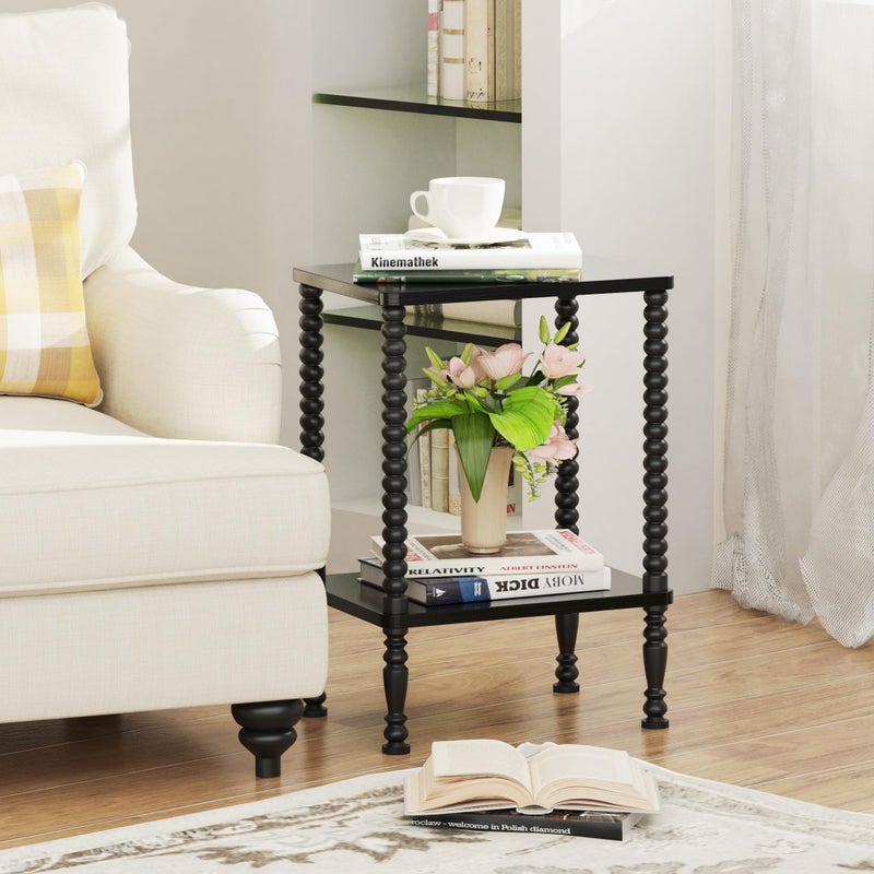 Lifenite Side Table, 2-Tier Wood End Table, Vintage Bedside Nightstand with Open Storage Shelf for Living Room, Bedroom, Office, Black - Image 5