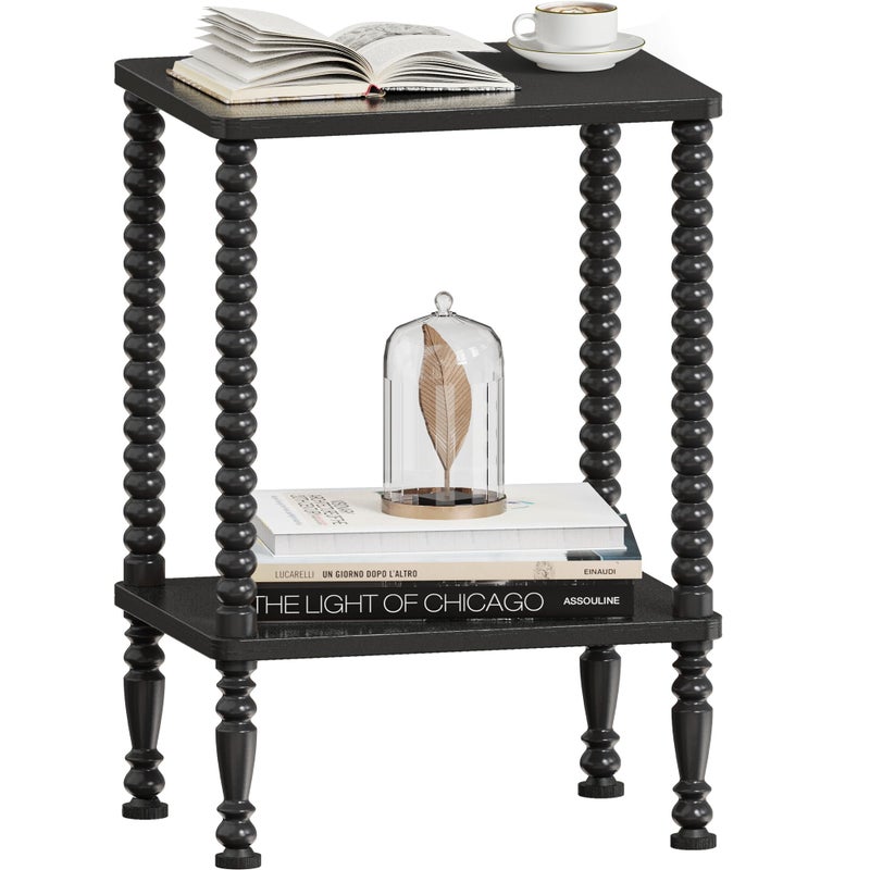 Lifenite Side Table, 2-Tier Wood End Table, Vintage Bedside Nightstand with Open Storage Shelf for Living Room, Bedroom, Office, Black - Image 1