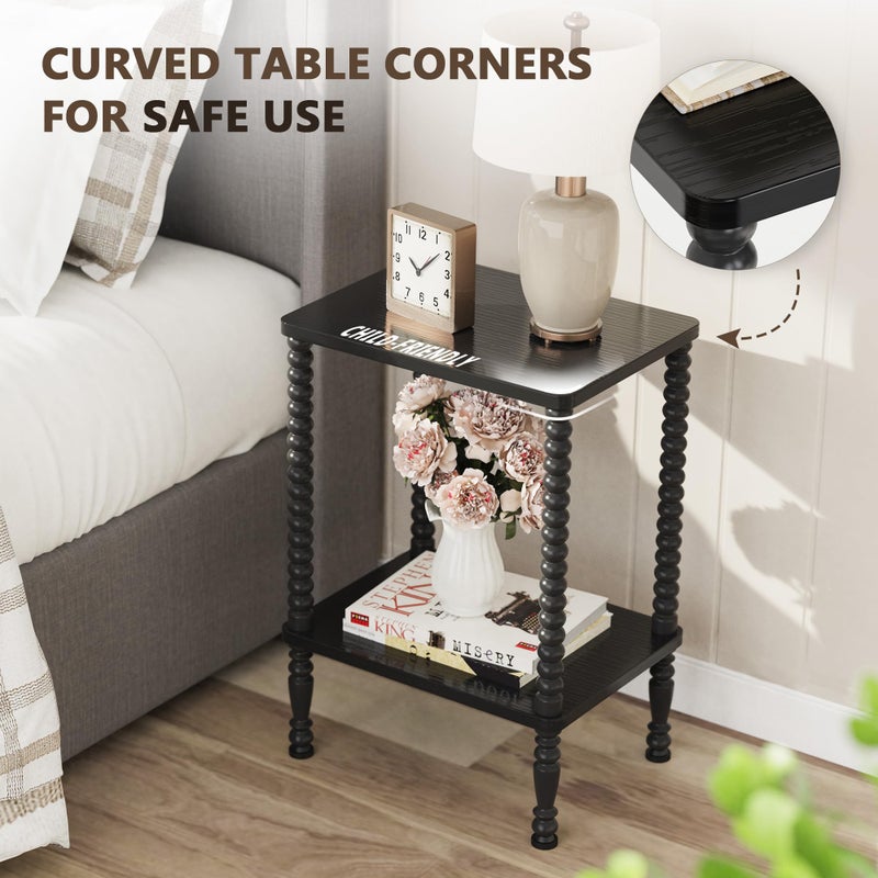 Lifenite Side Table, 2-Tier Wood End Table, Vintage Bedside Nightstand with Open Storage Shelf for Living Room, Bedroom, Office, Black - Image 4