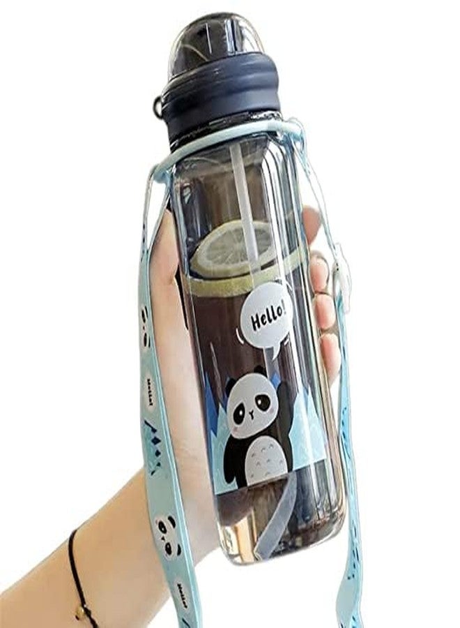 TEMSON Cute Water Bottle for Kids - Cartoon Animal Design Sipper Bottle with Straw and Adjustable Strap Stylish Water Bottle with Sipper, School Water Bottle for Kids - 520 ML(FB-5385) (Black) - Image 1