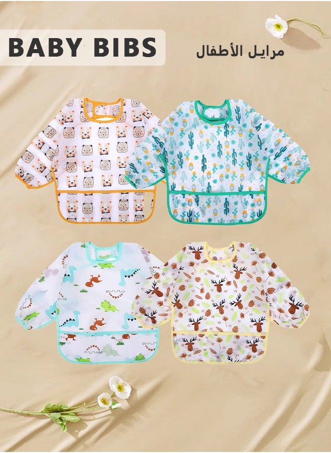 Arabest - 4 Pack Long Sleeve Baby Bibs, Waterproof Sleeved Bib, Toddler Soft Bib for 6-24 Months M - Image 1
