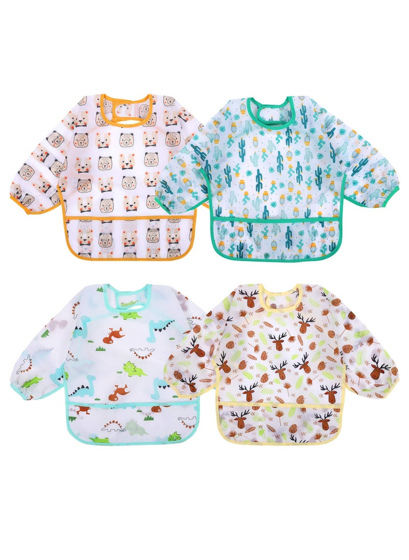Arabest - 4 Pack Long Sleeve Baby Bibs, Waterproof Sleeved Bib, Toddler Soft Bib for 6-24 Months M - Image 1