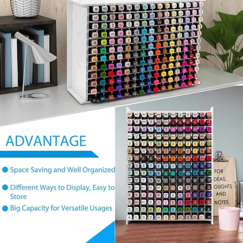 Yrangee Art Marker Storage Rack for 180 Markers, Watercolour Brushes Pens Color Pencils Organizer Holder for Desk - Image 4