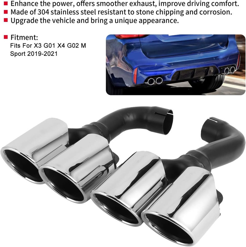 klarako Chrome Quad Exhaust Muffler Tips End Pipe Trim Fits for X3 G01 X4 G02 M Sport 2019?2021 - Image 3