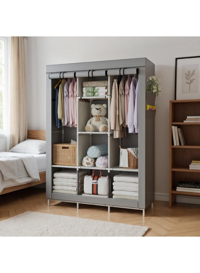 منظم خزانة ملابس محمول مع 6 أرفف تخزين، و 2 قسمين للتعليق، و 4 جيوب جانبية، خزائن محمولة - Image 2