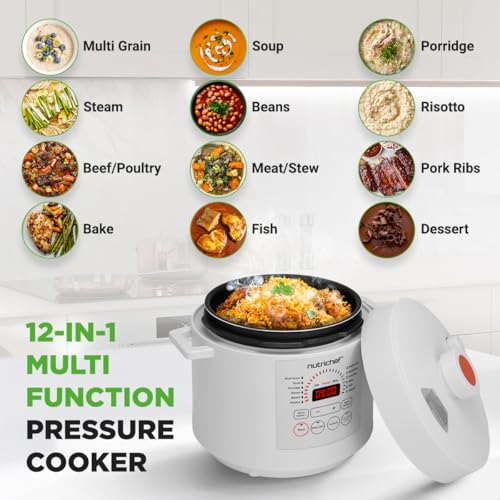 NutriChef Electric Pressure Cooker 6 Quart Capacity | 9 Function Digital Countertop Pressure Cooker | Adjustable Time & Temperature | Cook, Bake, Steam, & Braise | 13.1 x 11.4 IN | White - Image 3