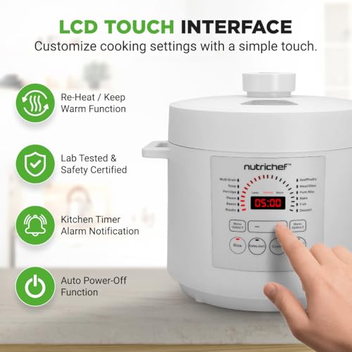 NutriChef Electric Pressure Cooker 6 Quart Capacity | 9 Function Digital Countertop Pressure Cooker | Adjustable Time & Temperature | Cook, Bake, Steam, & Braise | 13.1 x 11.4 IN | White - Image 4