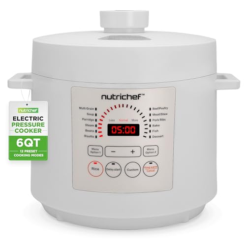 NutriChef Electric Pressure Cooker 6 Quart Capacity | 9 Function Digital Countertop Pressure Cooker | Adjustable Time & Temperature | Cook, Bake, Steam, & Braise | 13.1 x 11.4 IN | White - Image 1