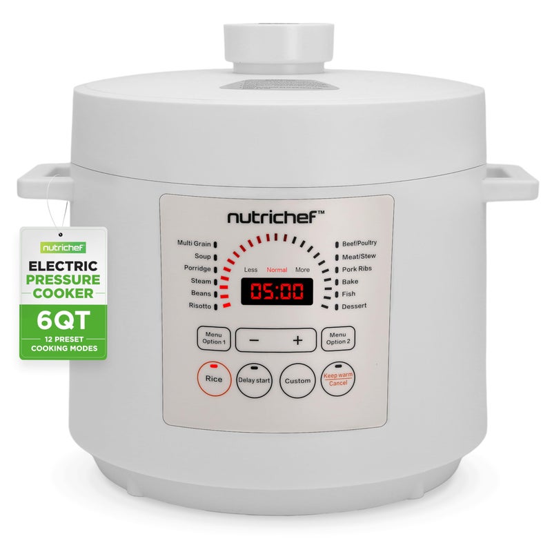 NutriChef Electric Pressure Cooker 6 Quart Capacity | 9 Function Digital Countertop Pressure Cooker | Adjustable Time & Temperature | Cook, Bake, Steam, & Braise | 13.1 x 11.4 IN | White - Image 2