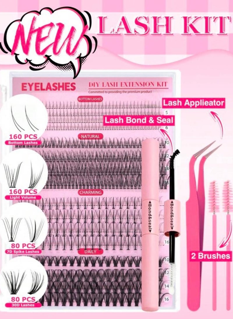 Shein 480pcs Individual Eyelash Clusters Multi-Types Natural Looking 4 Styles Lower Lash Clusters, Light Volume, 7D Discontinuous, 40D Feathery Clusters&Super Soft&Super Light Reusable Eyelash Extension Kit for Beginners at Home or On-the-Go for Daily Life&Wedding&Dating&Party&Music Festivals&Halloween with Applicator and Sealer&Eyelash Tweezers&2 Eyelash Brushes - Image 2
