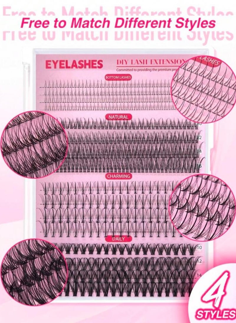 Shein 480pcs Individual Eyelash Clusters Multi-Types Natural Looking 4 Styles Lower Lash Clusters, Light Volume, 7D Discontinuous, 40D Feathery Clusters&Super Soft&Super Light Reusable Eyelash Extension Kit for Beginners at Home or On-the-Go for Daily Life&Wedding&Dating&Party&Music Festivals&Halloween with Applicator and Sealer&Eyelash Tweezers&2 Eyelash Brushes - Image 4