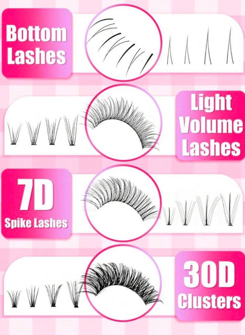 Shein 480pcs Individual Eyelash Clusters Multi-Types Natural Looking 4 Styles Lower Lash Clusters, Light Volume, 7D Discontinuous, 40D Feathery Clusters&Super Soft&Super Light Reusable Eyelash Extension Kit for Beginners at Home or On-the-Go for Daily Life&Wedding&Dating&Party&Music Festivals&Halloween with Applicator and Sealer&Eyelash Tweezers&2 Eyelash Brushes - Image 5