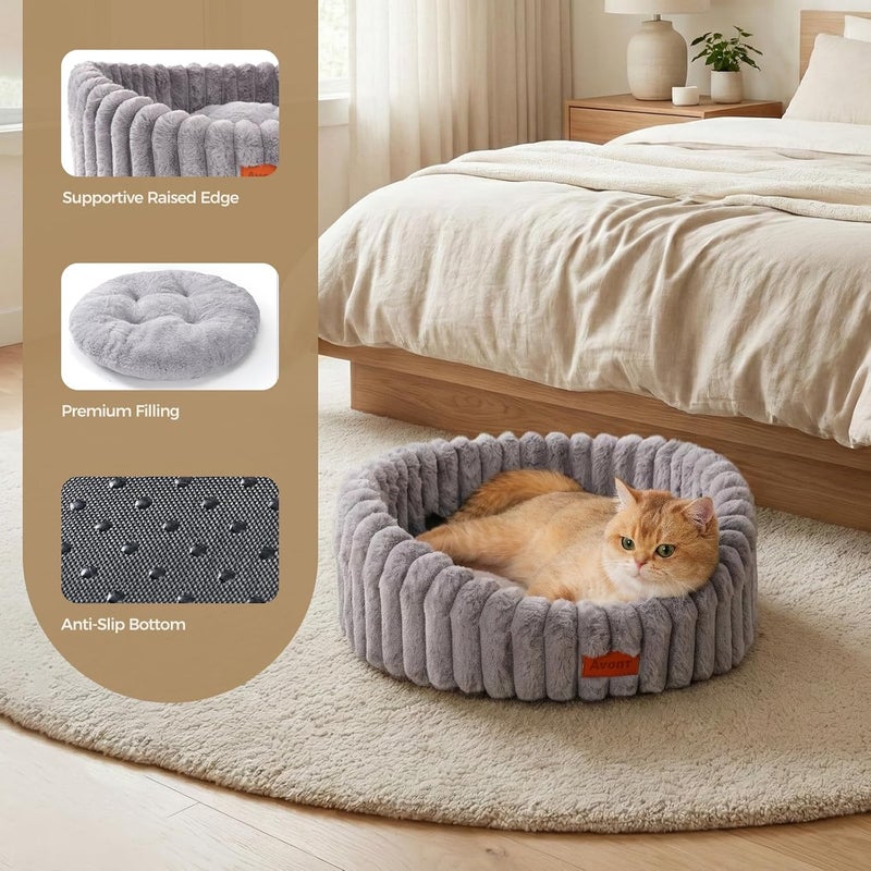 Avont Fluffy Cat Bed, Round Pet Beds for Indoor Cats with Washable Cushion & Non-Slip Bottom, Cozy Sleeping Nest for Kittens & Small Dogs -Grey(M) - Image 2