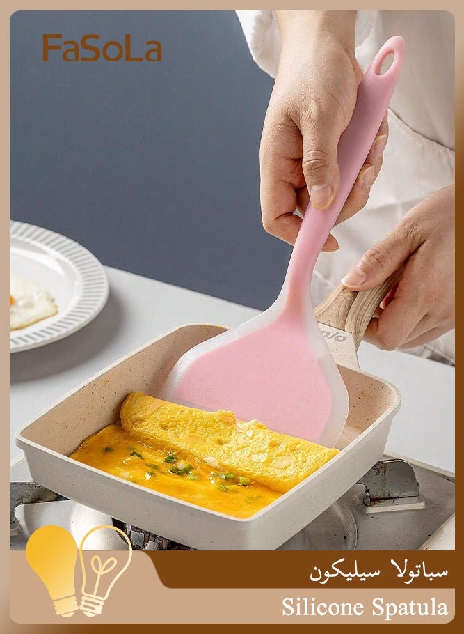 Fasola Silicone Spatula, 1 Piece Wide Mouth Omelette Spatula, Food Grade Integrated Silicone Spatula, High Temperature Resistant Kitchen Spatula for Frying Egg and Fish, Professional Silicone Turner and Silicone Scraper for Non-stick Pans, Durable Cooking Spatula for Modern Home Kitchen (Pink) - Image 1