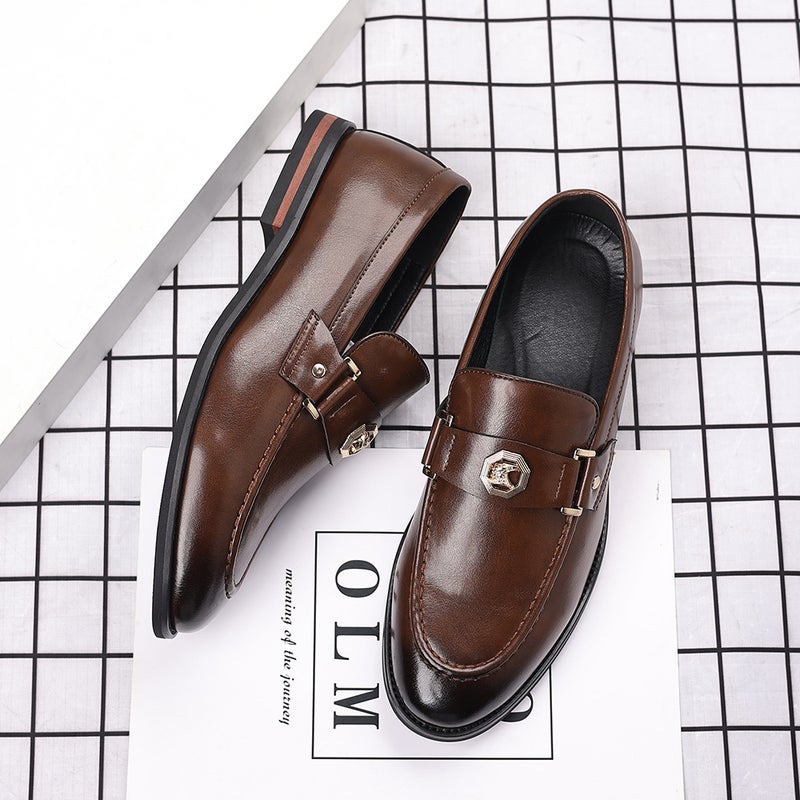 Men'S British Casual Leather Shoes For , Large Size Metal Buckle Slip-On Men'S Shoes, Fashionable Men'S Loafers - Image 4