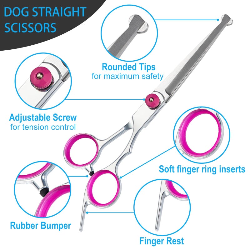 lengnoyp 5 in 1 Premium Dog Grooming Scissors, Professional Dog Scissors for Grooming with Safety Round Tips, Lengnoyp Stainless Steel Thinning Shears, Pet Cat Shears for Grooming Kit, Pink - Image 3