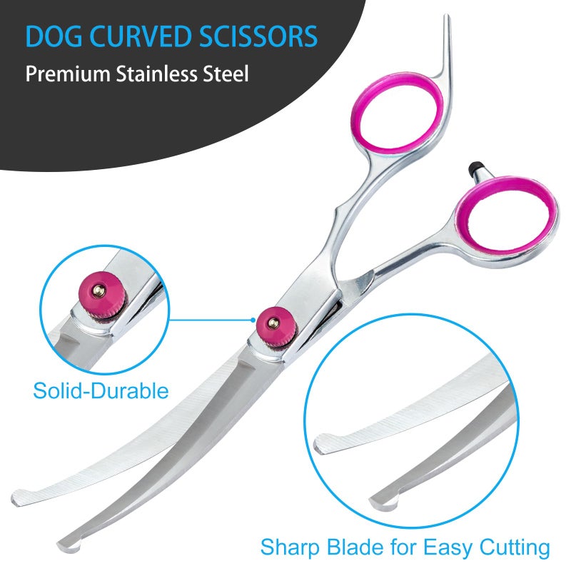 lengnoyp 5 in 1 Premium Dog Grooming Scissors, Professional Dog Scissors for Grooming with Safety Round Tips, Lengnoyp Stainless Steel Thinning Shears, Pet Cat Shears for Grooming Kit, Pink - Image 4