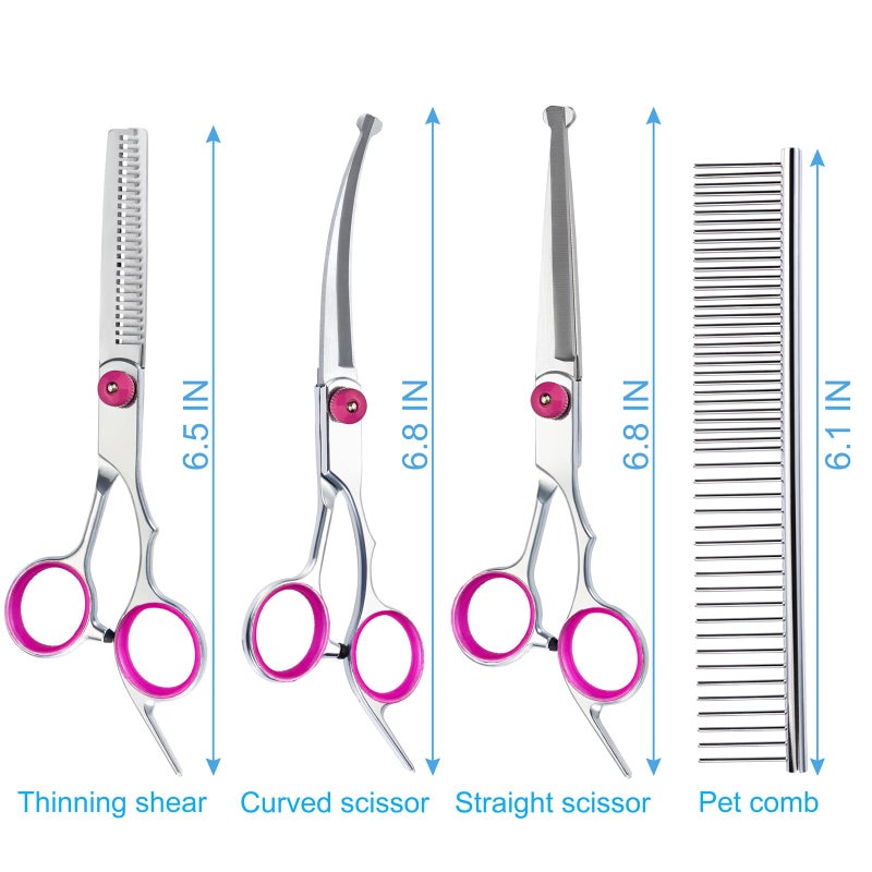 lengnoyp 5 in 1 Premium Dog Grooming Scissors, Professional Dog Scissors for Grooming with Safety Round Tips, Lengnoyp Stainless Steel Thinning Shears, Pet Cat Shears for Grooming Kit, Pink - Image 2