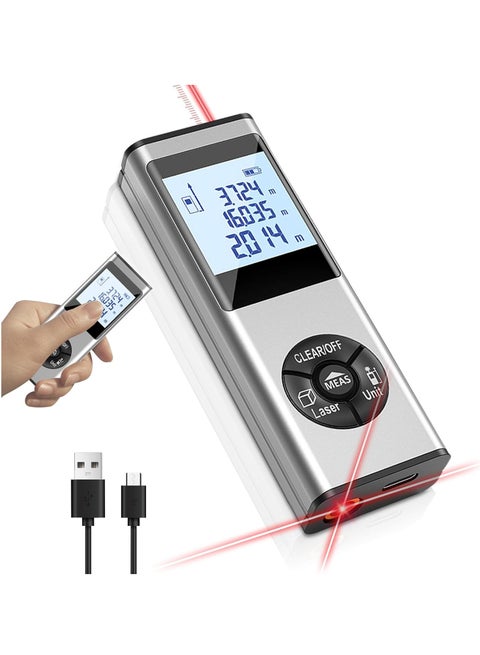 100M/328Ft Digital Laser Distance Meter with Cross-Line Laser, Rechargeable Aluminum Laser Measure, Laser Measuring Tool, Laser Tape Measure, M/in/Ft Unit Switching, Measure Distance, Area, Volume