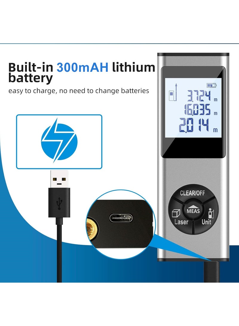 HongSheng 100M/328Ft Digital Laser Distance Meter with Cross-Line Laser, Rechargeable Aluminum Laser Measure, Laser Measuring Tool, Laser Tape Measure, M/in/Ft Unit Switching, Measure Distance, Area, Volume - Image 2
